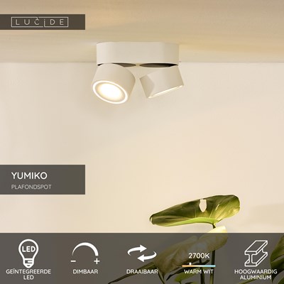 Lucide YUMIKO - Plafondspot - Ø 7,8 cm - LED Dimb. - 2x10W 2700K - Wit
